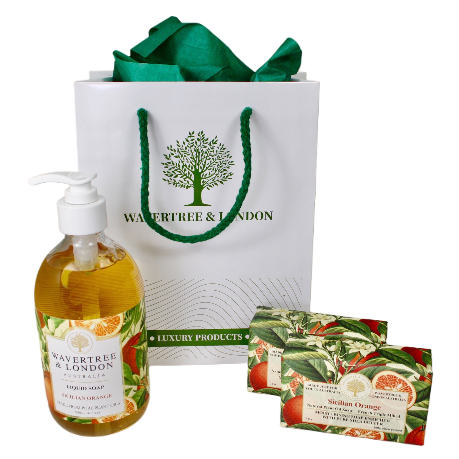 Wavertree Sicilian Orange Scented Gentle Care Gift Set - Liquid soap, soap bars (2) and gift bag
