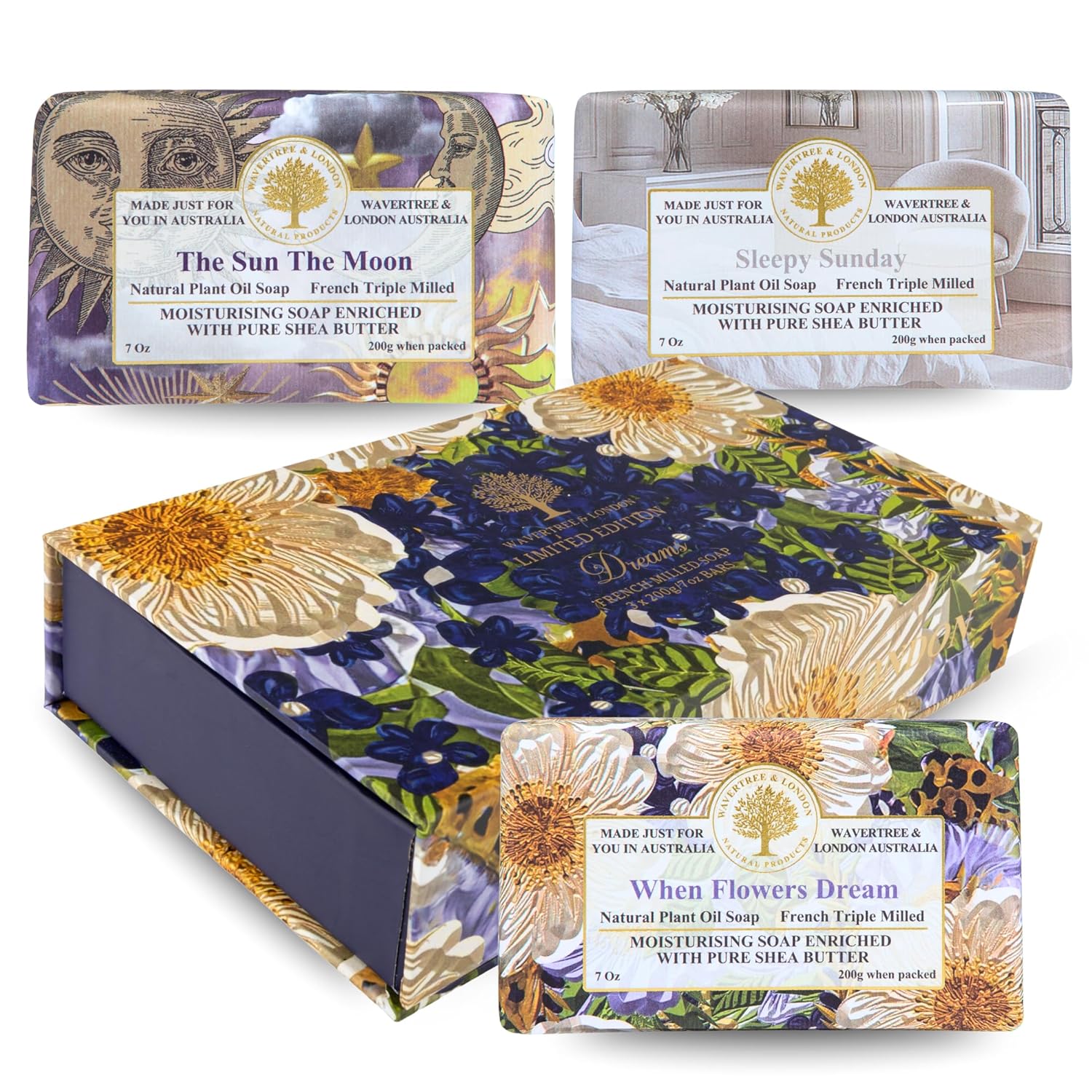 Dreams Soap Trio Gift Set (Set of 3) – Natural Assorted Floral & Exotic Scented Soap Bars Gift Set for Women & Men