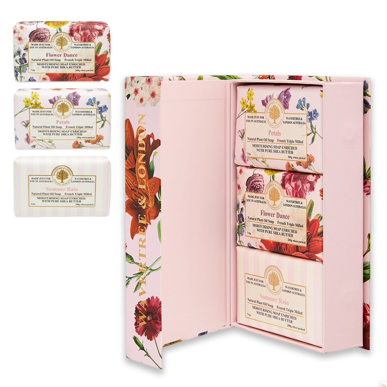 Flower Dance Trio – Premium Gift Soap Set (3 x 7oz Bars) – Floral Scented, Triple-Milled Natural Bath Soaps with Shea Butter