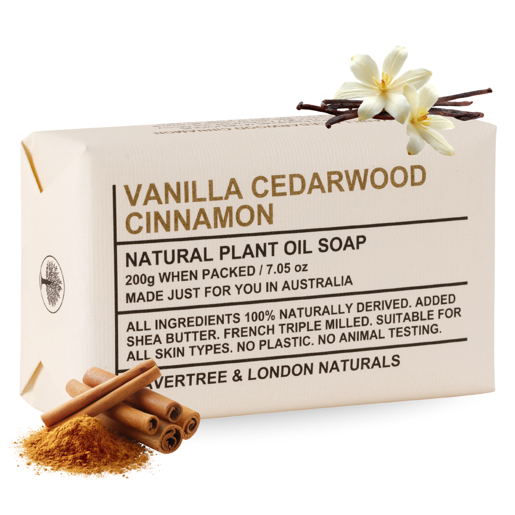 Vanilla, Cedarwood and Cinnamon Soap Bar 200g